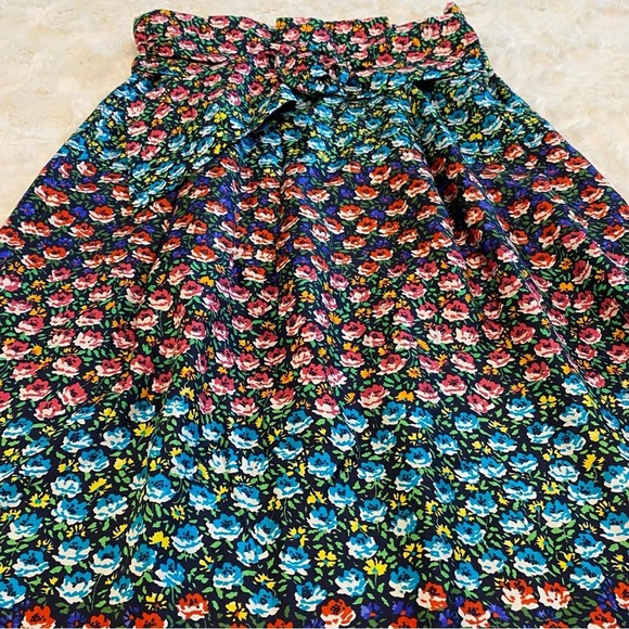 J.Crew Collection Women's Silk Midi Skirt Size XS Floral Ratti Midnight Belted - Picture 2 of 11